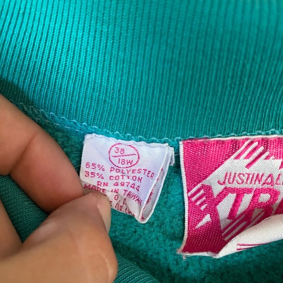 VTG 80s 90s Justin Allen Xtra Teal South Western Style Zip Collar Sweater - Picture 4 of 5